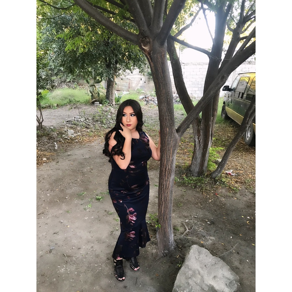 Navy blue floral formal dress